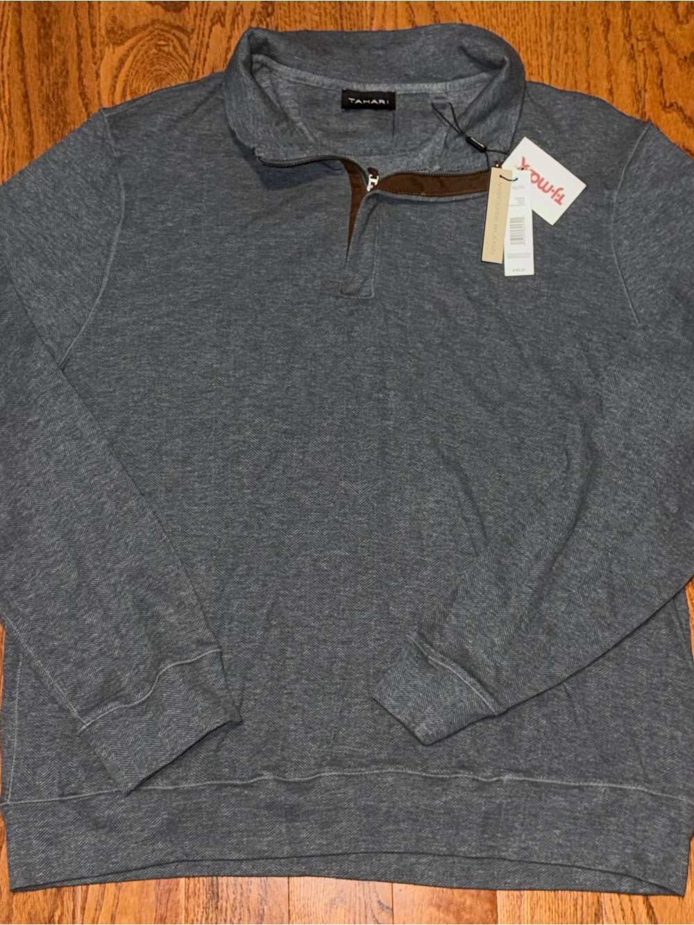 Tahari Men's Charcoal Heather Half-Zip Pullover Sweater